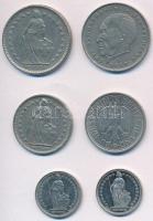 Vegyes: NSZK 1971J 2M + 1979G 1M + Svájc 1968. 2Fr + 1969. 1Fr + 1994. 1/2Fr + 2013. 1/2Fr T:2,2-
M...