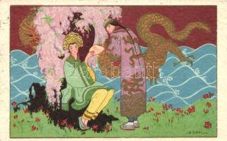 Art Deco Italian postcard, Chinese couple, C.C.M. Elite 2564. s: D. Gobbi