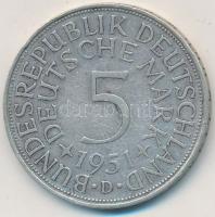 NSZK 1951D 5M Ag T:2-
FRG 1951D 5 Mark Ag C:VF