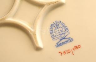 Herendi Viktória mintás áttört tál, kézzel festett, jelzett, restaurált, 17×17 cm