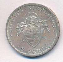 1938. 5P Ag "Szent István" T:1-, 2 patina 
Adamo P8.1