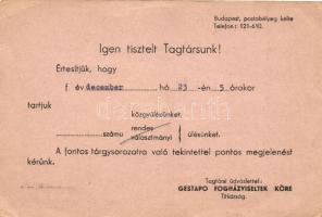 Gestapo Fogházviseltek Köre, Budapest, meghívó / Hungarian Gestapo Ex Convicts Society, invitation (fa)