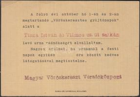 cca 1930 Bp., A "Vöröskeresztes gyűjtőnapok" alkalmából kiküldött levelezőlap