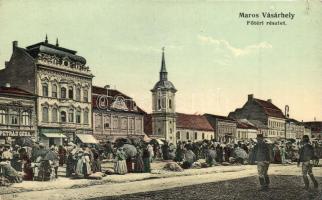 Marosvásárhely, Targu Mures; Fő tér, piac, Petrás Géza, Szalmásy Gyula, Hary Géza és Schwartz János üzlete / main square, market, shops (r)