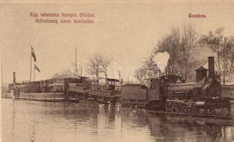 Gombos, Bogojeva; egy teherrész kompra állítása / Aufsetzung eines Lastteiles / ferry, freight train (EK)