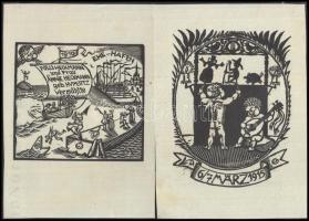 Otto Wirsching (1889-1919): 2 db ex libris, fametszet, papír, jelzett a dúcon, 11×12 cm,15×11 cm