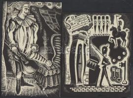 5 db amerikai kisgrafika, linó és fametszet, papír, kettő jelzett,  15×12 cm