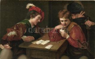 3 db RÉGI motívumlap, két ugyanolyan litho / 3 old motive cards, card games, two pieces of the same ...