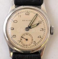 Zenith svájci mechanikus karóra, másodperc mutatós, bőr szíjjal, a szíjon töltényekkel, működik