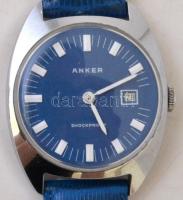 Anker Shockproof automata karóra, naptárral, kék számlappal, elektronikusan időzített, működik, bőr ...