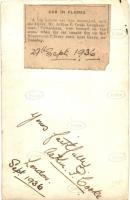 1936 Vintage automobile with driver Arthur P. Cook in London, "Car in flames" article abou...