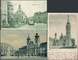3 db RÉGI magyar városképes lap, Pécs, Győr, Budapest / 3 old Hungarian town-view postcards