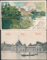 Budapest XIV. Városliget - 2 db régi képeslap, egyik litho