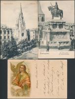 3 db RÉGI képeslap; két Budapest és egy vallásos litho lap / 3 old postcards; two Budapest and one religious litho art postcard