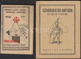 1921-45 Szívgárdisták naptára+ Pápuai Szent Antal Árvaház naptára