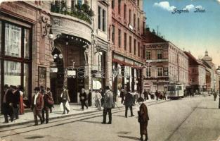 Zagreb, Zágráb; Ilica / utcarészlet, villamos, Nikolic, Egner üzletei / street, tram, shops (fl)