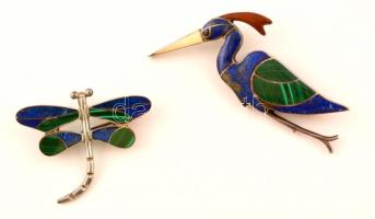 Féldrágakövekkel díszített ezüst(Ag) brossok, jelzettek, 2 db, br: 18,3 g