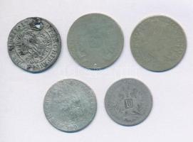 Vegyes: 6db-os vegyes rossz minőségű magyar és külföldi ezüstpénz tétel, közte Ausztria 1848A 6kr Ag...