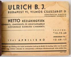 1941 Ulrich B. J. nettó kéziárjegyzék különféle műszaki cikkekről, vászonkötésben, helyenként foltos, egyébként jó állapotban, 120 p.