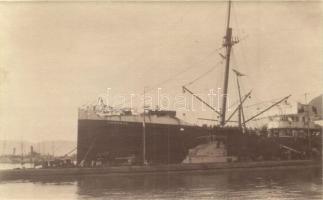 Kotor, Cattaro; Amphitrite accomodation ship for submarine crew, Austrian K.u.K. Kriegsmarine submarine, photo