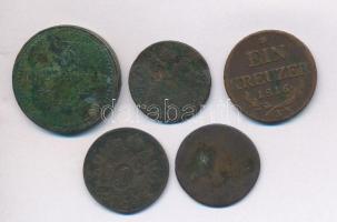 Vegyes magyar és osztrák rézkrajcár tétel (5x), közte 1851B 3kr Cu T:3-4 Mixed Hungarian and Austrian Cu coins (5x), including 1851B 3 Kreuzer Cu C:F-G