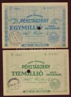 1946. Teljes pénztárjegy sor 10.000AP, 100.000AP, 1000.000AP, 10.000.000AP T:I-,II+