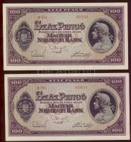 1945. 100P (5x) érdekes hamisítványok "N" fölött lévő lemezhiba eltávolítva, illetve beszí...