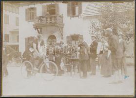 1900 Schluderbach(Carbonin), Dél-Tirol, bicikliverseny, fotó, 9x12 cm / Schluderbach(Carbonin), Italy, vintage photo, 9x12 cm