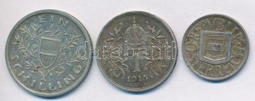 Ausztria 1915. 1K Ag "Ferenc József" + 1925. 1/2Sch Ag + 1926. 1Sch Ag T:2
Austria 1915. ...