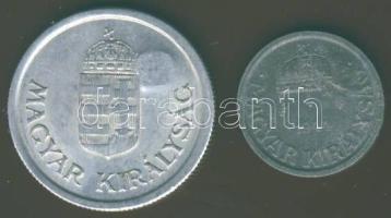1941. 1P + 1944. 2f "sarló-kalapács" ellenjeggyel T:2/3