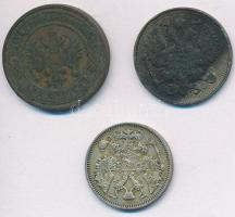 Orosz Birodalom 1913. 2k Cu + 1914. 15k Ag + 20k Ag T:2,2- patina
Russian Empire 1913. 2 Kopeks Cu ...