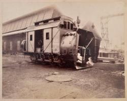 cca 1900 Vasúti hóhányógép, M.Á.V., fotó kartonra kasírozva / Railways snow-cleaning locomotive photo 20x26cm