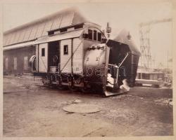 cca 1900 Vasúti hóhányógép, M.Á.V.,  fotó kartonra kasírozva / Railways snow-cleaning locomotive photo 20x26cm