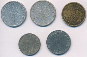 Német 3. Birodalom 1938A 10pf Al-Br + 1940A 50pf Al (2x) + 1941A 10pf Zn + 1941B 5pf Zn T:2,2-
Germ...