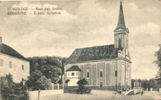 Komját, Komjatice; Katolikus templom és iskola / catholic church, school