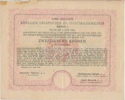 1918. "Magyar Királyi Állami Pénztárjegy" 2000K-ról, I. sorozat, szárazpecséttel, szelvény...