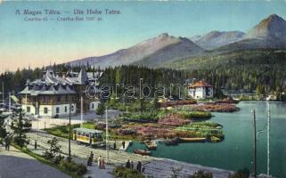 Tátra, Magas Tátra, Tatra; Csorba tó, villamos / lake, tram