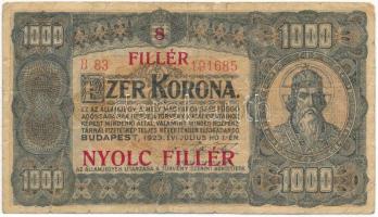 1923. 1000K "8 FILLÉR - NYOLC FILLÉR" felülnyomással T:III,III- Adamo K37B