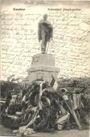 1905 Zombor, Schweidel József szobra koszorúkkal / statue shortly after its inauguration