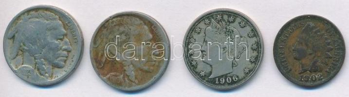 Amerikai Egyesült Államok 1902. 1c Br "Indián" + 1906. 5c Cu-Ni + 1919. 5c Cu-Ni + 1923. 5...