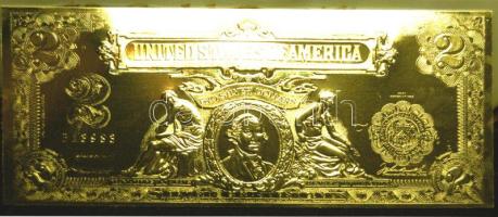 USA 1899. 2$ "Gold Certificate" 22K aranyfóliáből készült utánnyomat, eredeti nagyméretű díszdobozban, tanúsítvánnyal, csak 5000db létezik belőle T:I