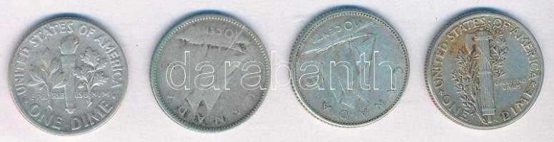 Vegyes: Amerikai Egyesült Államok 1944. 1D Ag "Mercury" + 1949. 1D Ag "Roosevelt"...