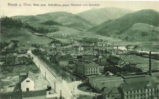 Bruck an der Mur, Blick vom Schlossberg gegen Bahnhof und Rennfeld / view with railway station