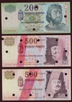 2000. Teljes sor 200Ft,500Ft (2klf),1000Ft (2klf),2000Ft (2klf),5000Ft,10.000Ft,20.000Ft nyomdai selejt bankjegyek, mindegyik 8-as lyukasztással, "Securicor" biztonsági ellenőrző bélyegzővel ellátva T:I RRR!!!