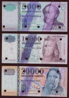 2000. Teljes sor 200Ft,500Ft (2klf),1000Ft (2klf),2000Ft (2klf),5000Ft,10.000Ft,20.000Ft nyomdai sel...