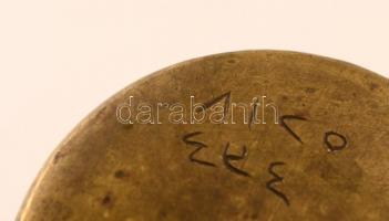 cca 1880 Díszes, arab edényke, tausírozott, cizellált, réz, jelzett, 5x4,5cm / Arabian copper tray, ...