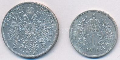 Ausztria 1912. 1K Ag "Ferenc József" + 1912. 2K Ag "Ferenc József" T:2,2-
Austr...