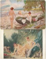 10 db RÉGI főként erotikus képeslap, köztük művész és fotólap, vegyes minőségben / 10 pre-1945 mostly erotic postcards, included art postcards and photo, mixed quality