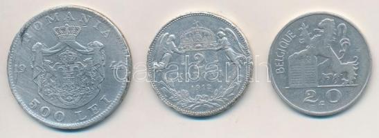 1912KB 2K Ag "Ferenc József" + Románia 1944. 500L Ag "I. Mihály" + Belgium 1949....