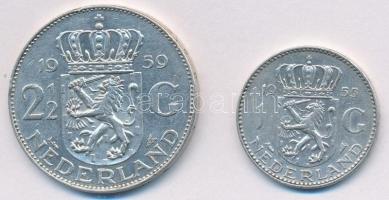 Hollandia 1955. 1G Ag "Juliana" + 1959. 2 1/2G Ag "Juliana" T:2 ph.
Netherlands...
